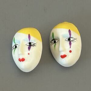 Harlequin Clown Pierced Earring Set 1980s Art Deco Abstract Vintage